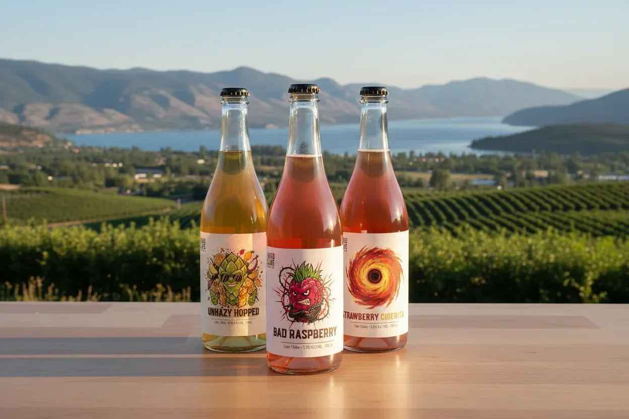 Hardcore Cider Co. press kit with 750ml bottles